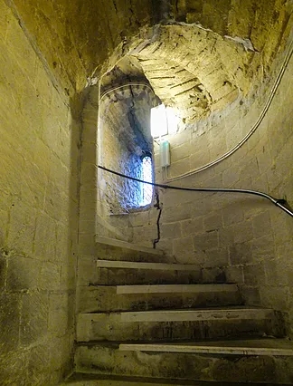 Ely Cathedral stairs to the fine stained glass